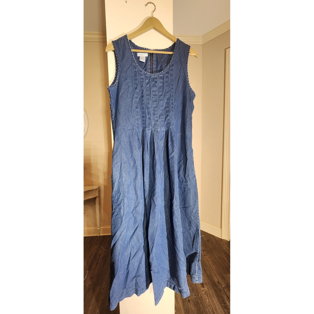 Talbots Vintage Denim Maxi Dress and Cropped Denim Jacket Set Blue Wash - Picture 9 of 14